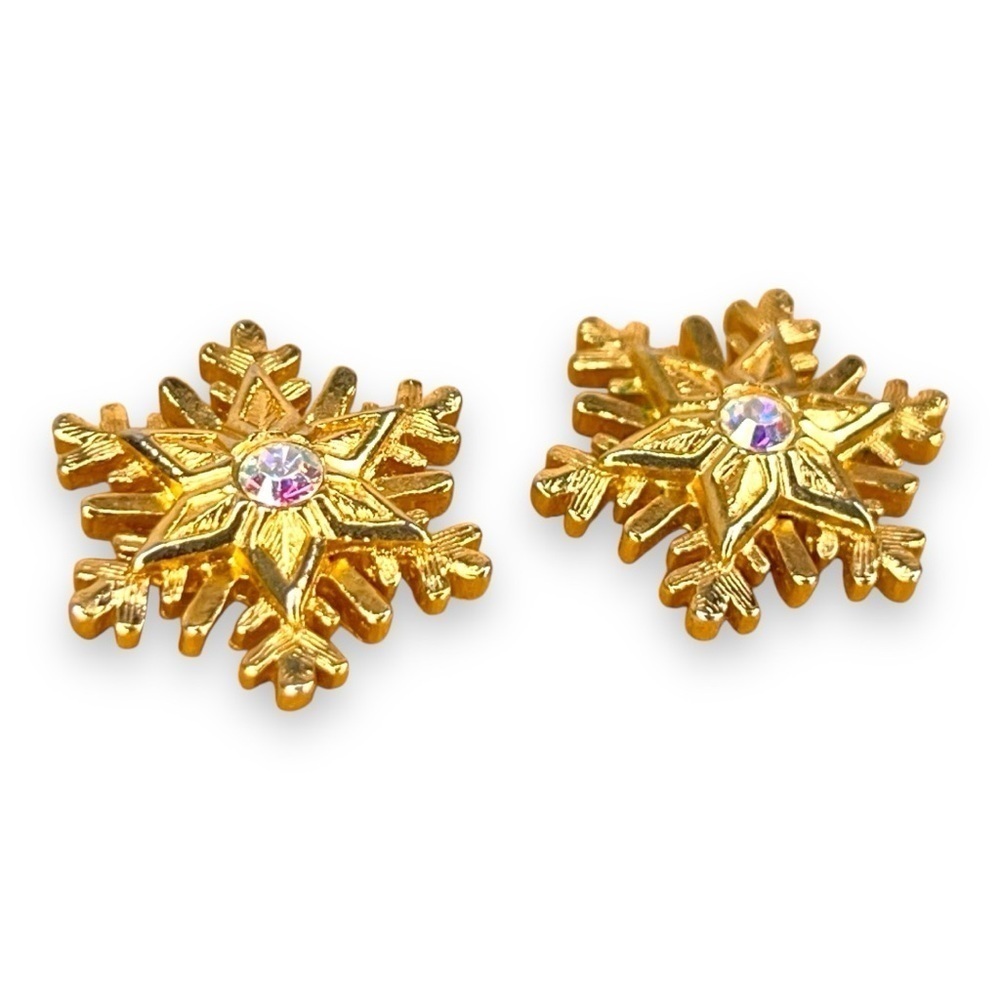VINTAGE AVON GOLD SNOWFLAKE EARRINGS WINTER FESTIVE HOLIDAY GIFT PARTY GLAM
